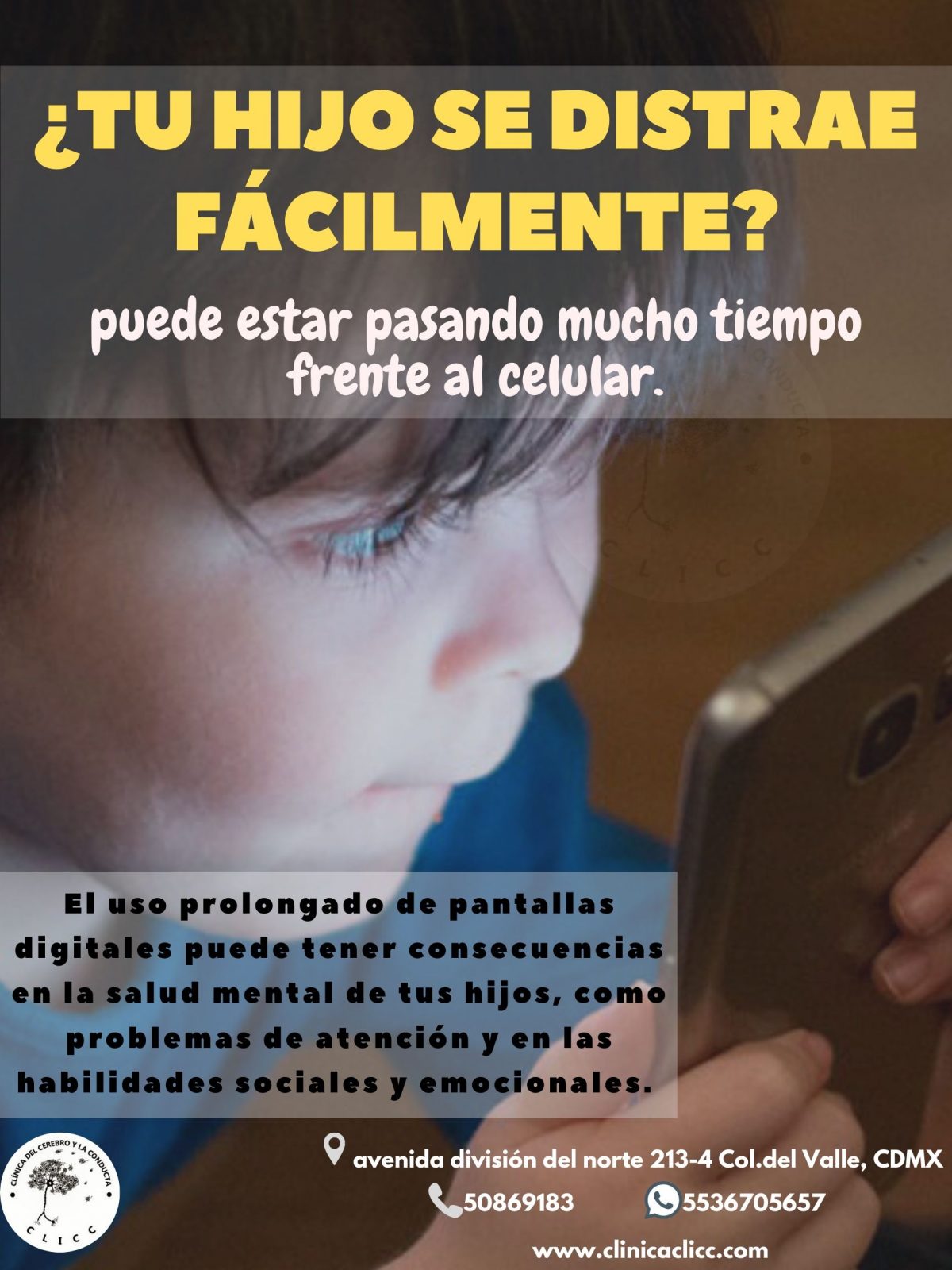 Tu hijo se distrae fácilmente? Puede estar pasando mucho tiempo frente al  celular. – CLICC – Clinica del Cerebro y la Conducta
